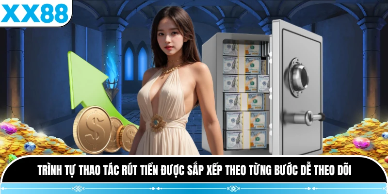 Trình tự thao tác rút tiền được sắp xếp theo từng bước dễ theo dõi